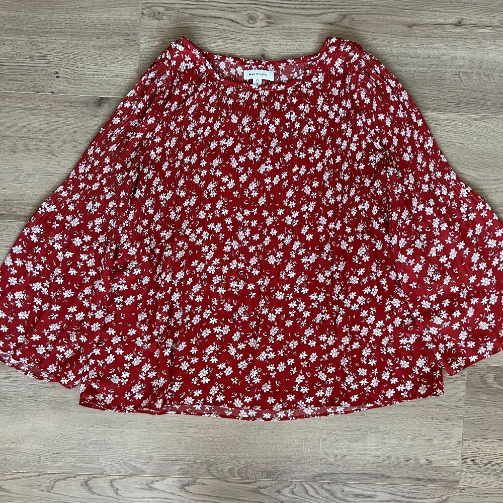 Max Studio Orange Floral Bell Sleeve Blouse XS